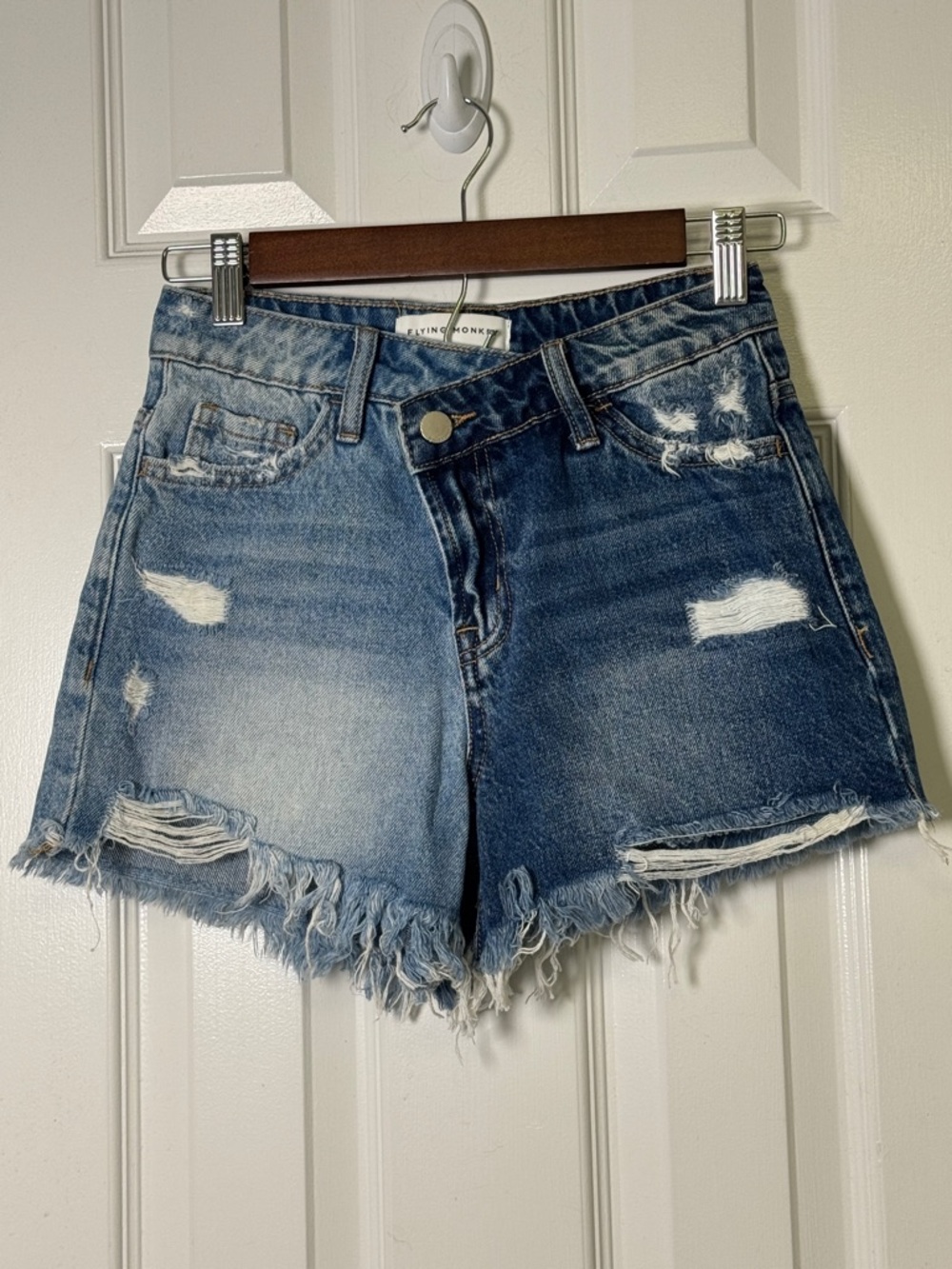 Flying Monkey Two Tone Denim Shorts High Rise Distressed Raw Hem 22